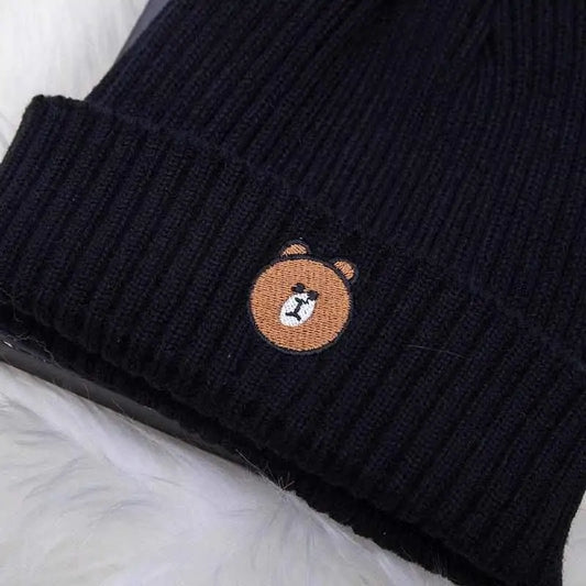 Bear Embroidered Beanie Hat